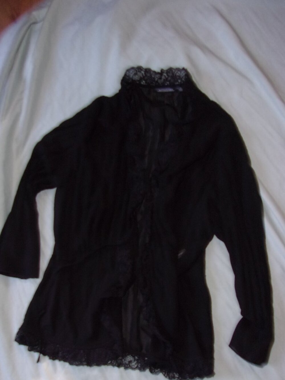 size large womens sheer  shirt black lace  coverup whimsigoth  coat jacket
